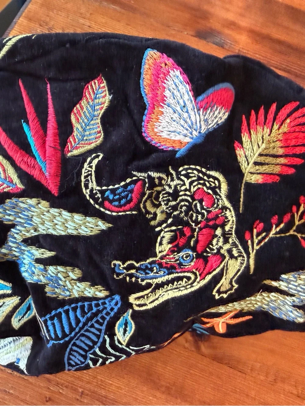 Johnny Was New With Tags Florida Cottob Velvet Make up bag Black with embroidery